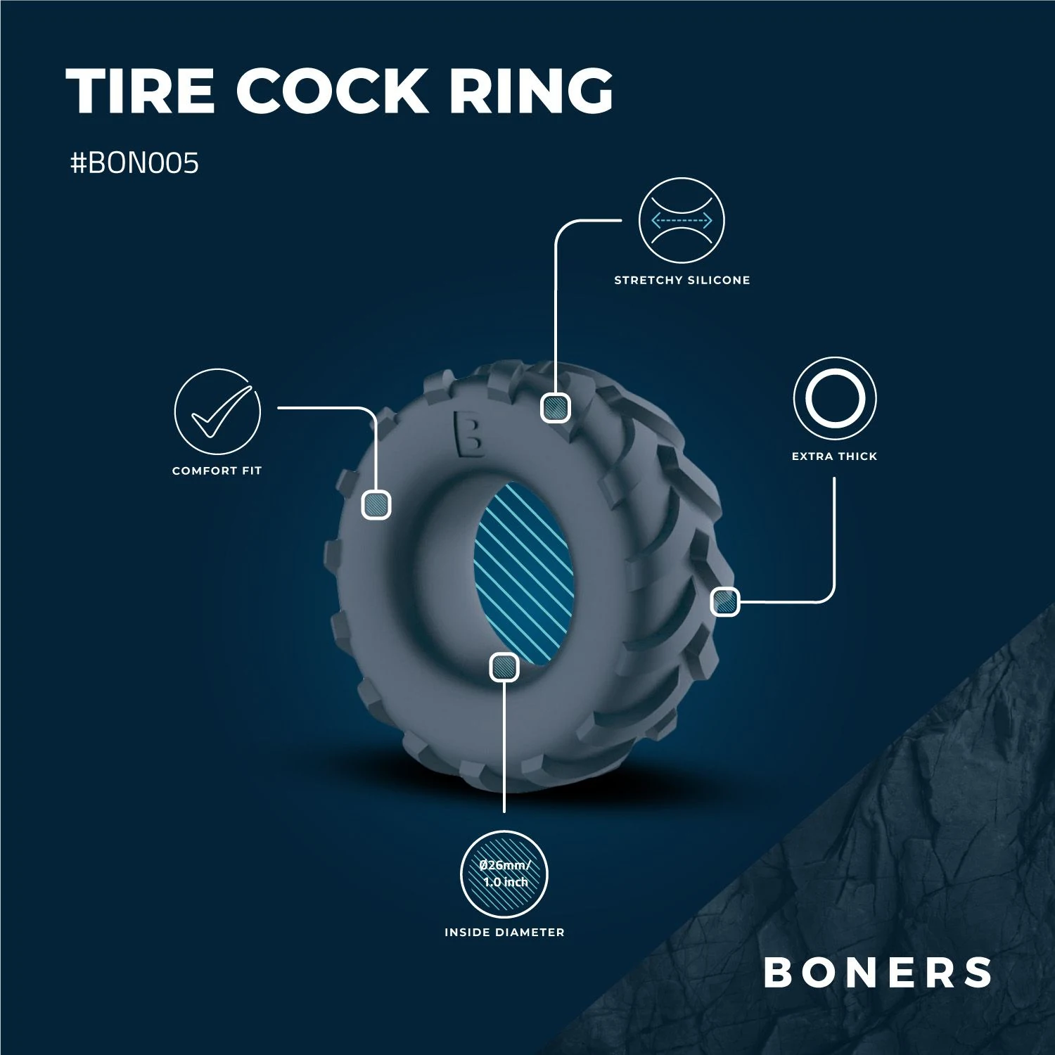 Grauer Penisring von Boners, weich und dehnbar