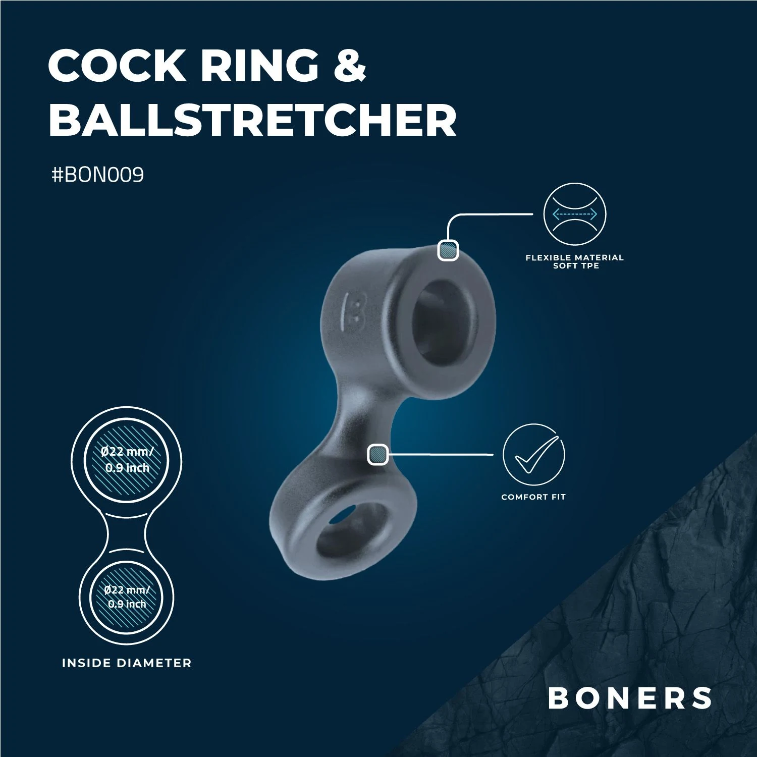 Grauer Penisring mit Hodenstrecker zur Stimulation von Penis und Skrotum