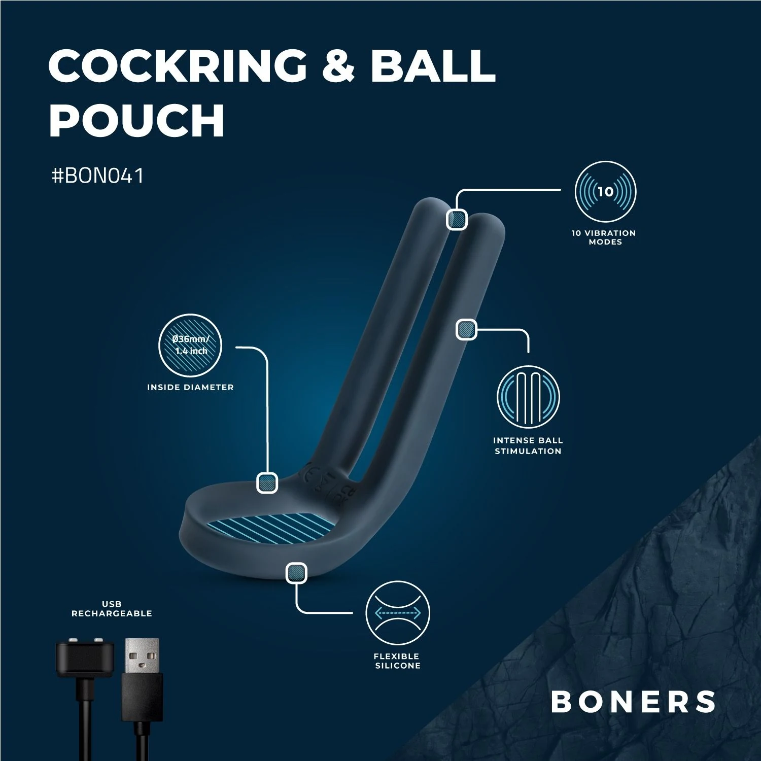 Blauer Boners Penisring & Hodenstimulator mit Silikon-Design