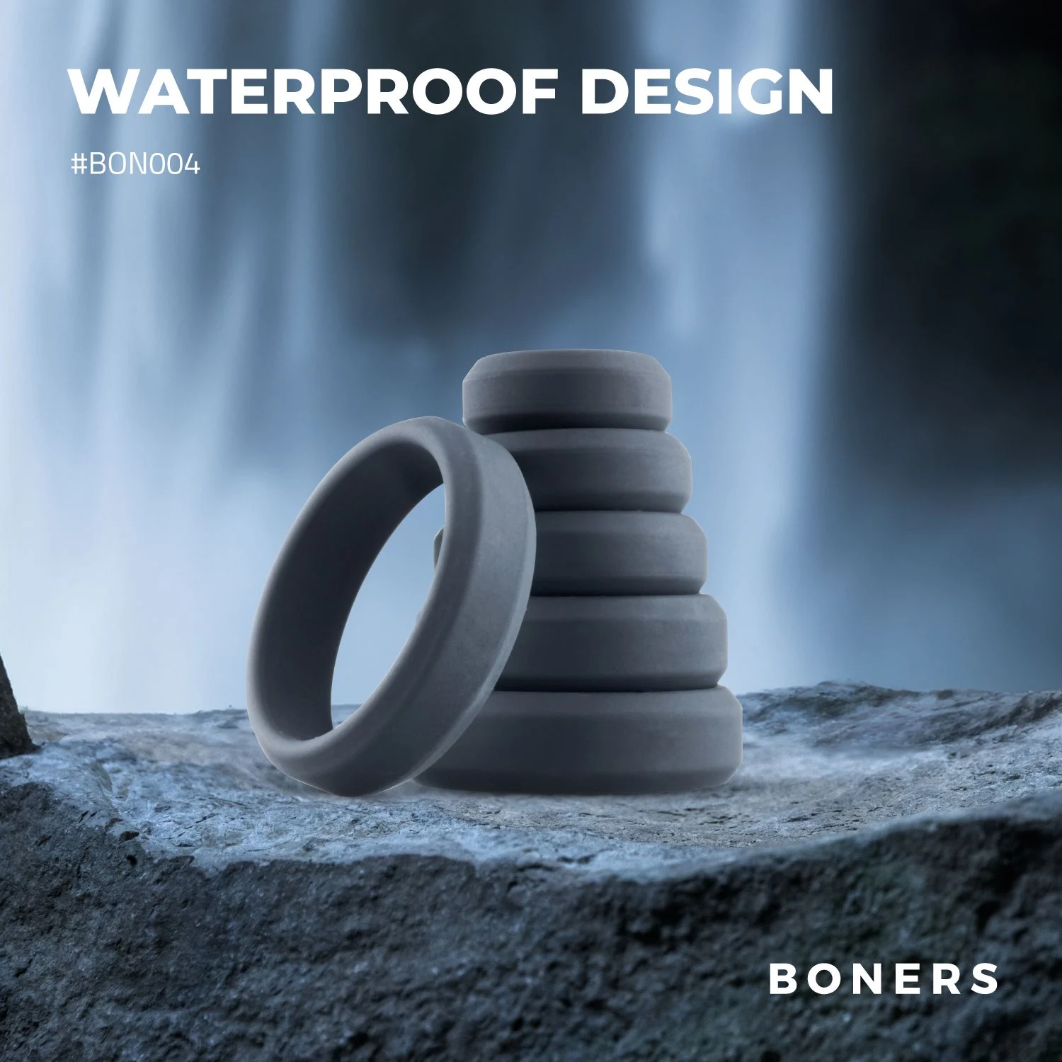 Graue Silikon-Penisringe von Boners mit flachem Design im Set