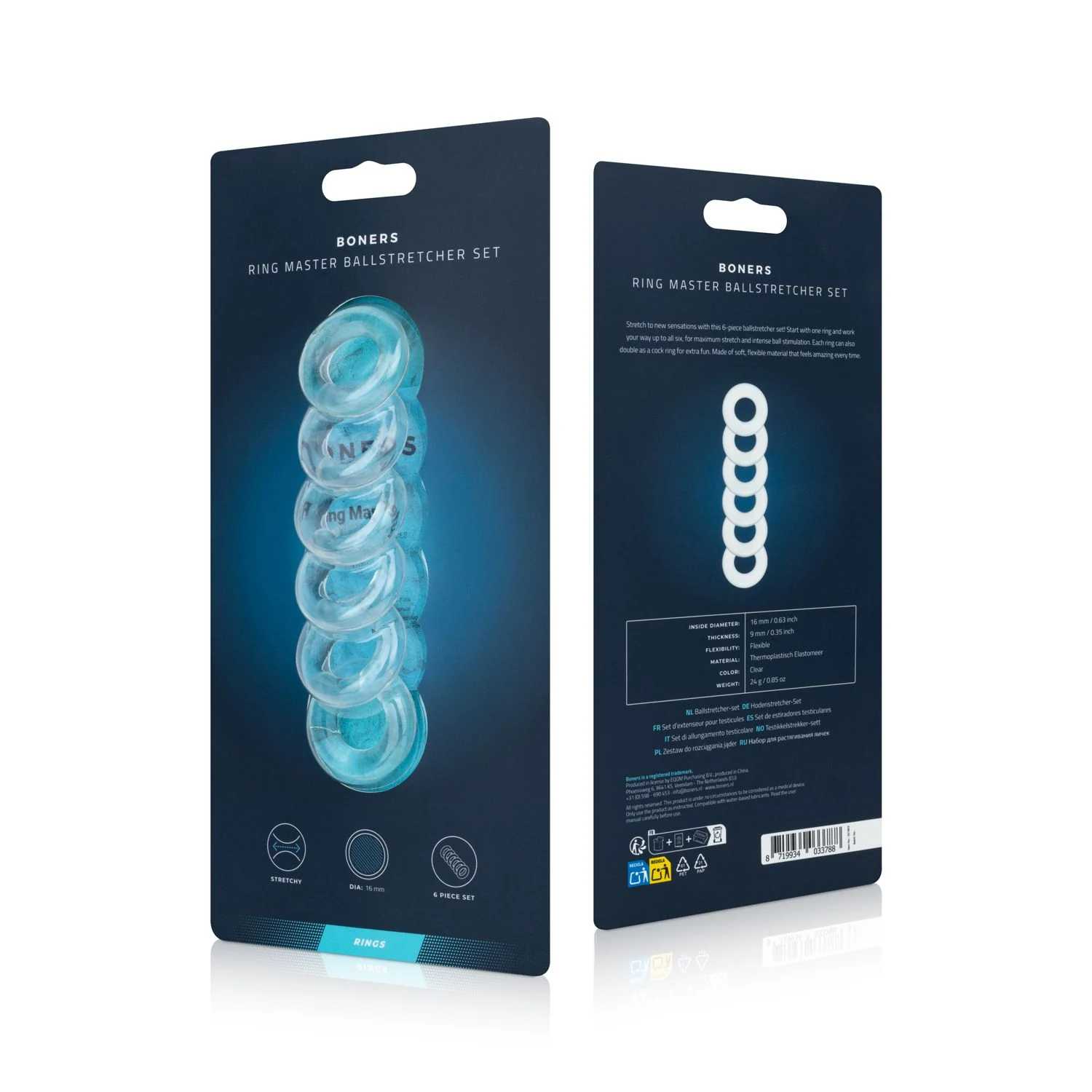 Flexibles Penisring Set von Boners mit transparenten Ringen für Hoden oder Schaft