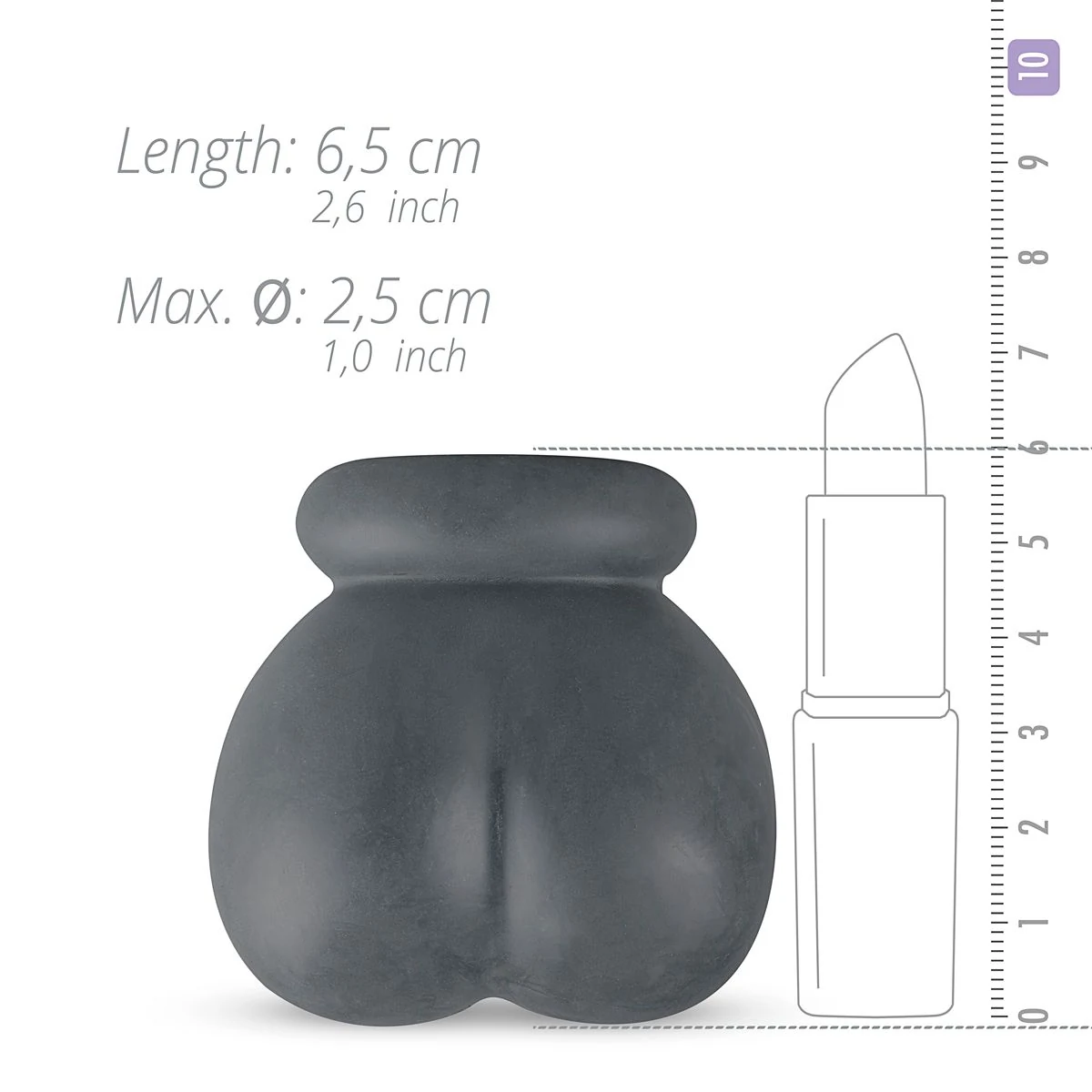 Grauer Silikon Ballstretcher mit 65 mm Länge und 65 mm Breite