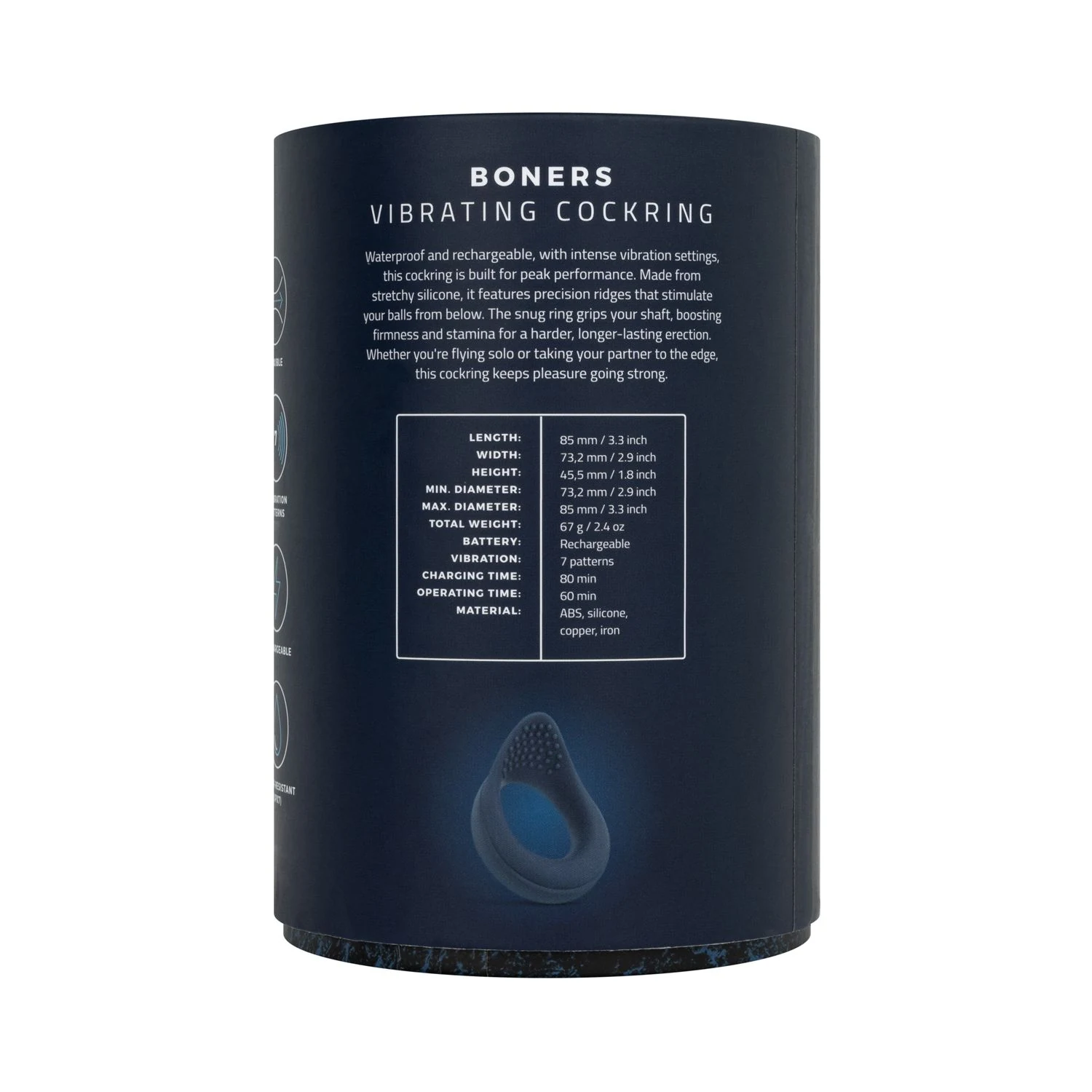 Blauer Boners Penisring, IPX7 wasserdicht und USB-aufladbar