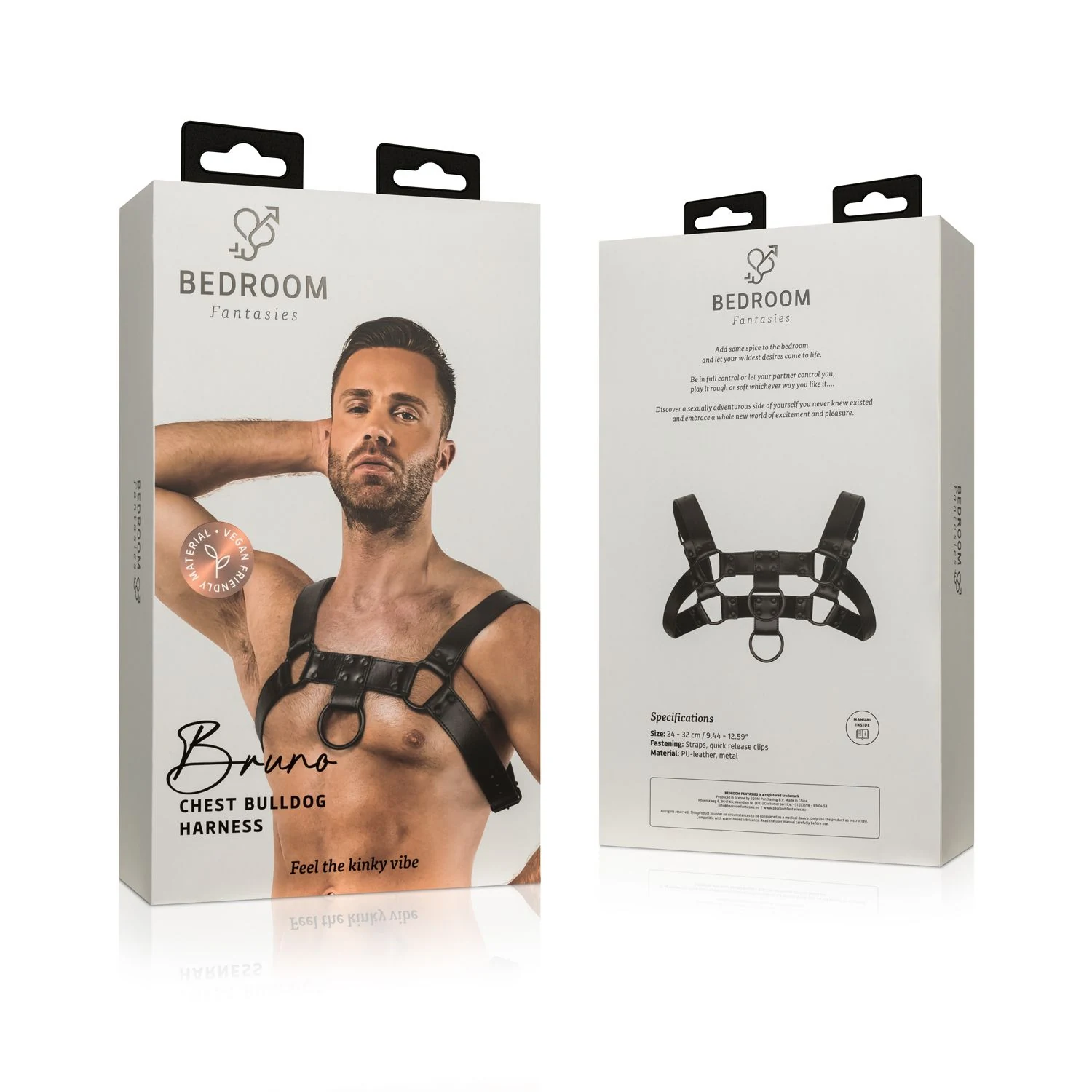 Schwarzes BDSM-Harness Bruno, verstellbar von 24 bis 32 cm