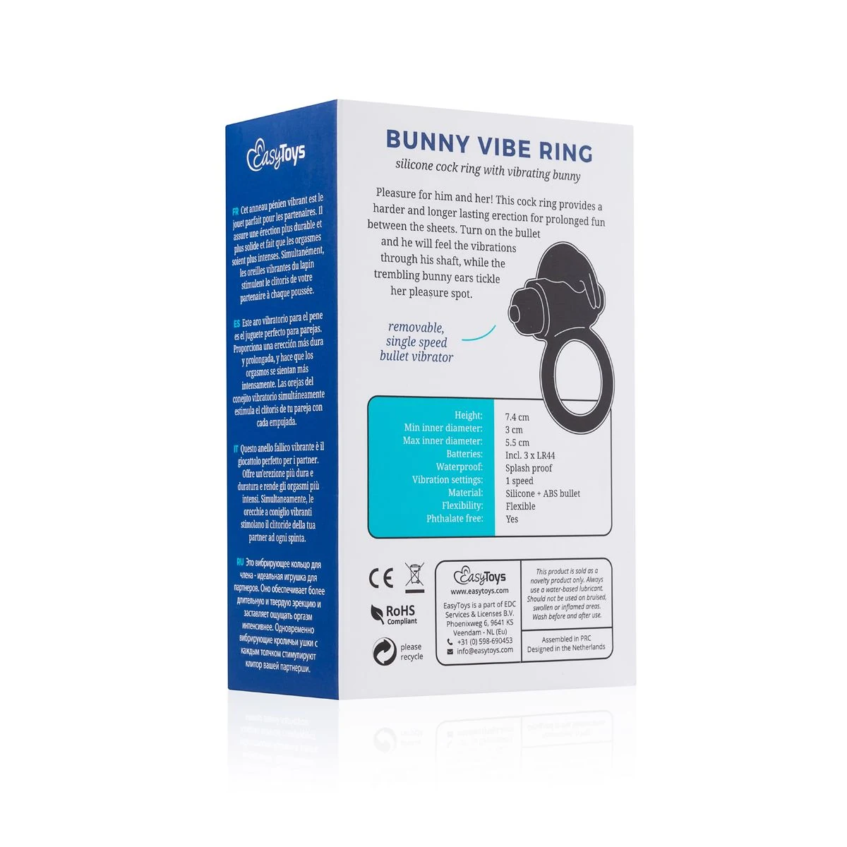 Toys Men Only Bunny Vibe Ring, schwarzer Penisring mit weichem Silikon