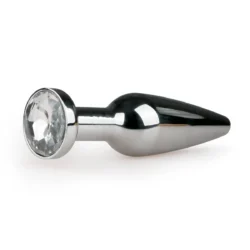 Butt Plug aus Metall L in Silber mit klarem Kristall und konisch zulaufender Spitze