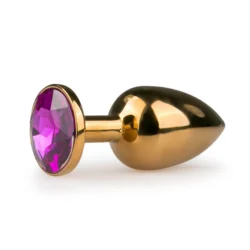 Goldfarbener Butt Plug aus Metall mit großem Kristall und konisch zulaufender Spitze