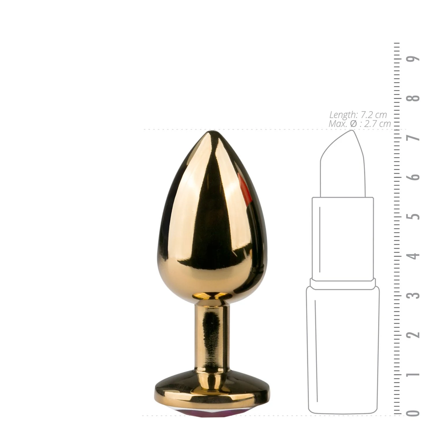Analplug für unisex Nutzung, 72 mm lang, goldfarben mit dekorativem Kristall