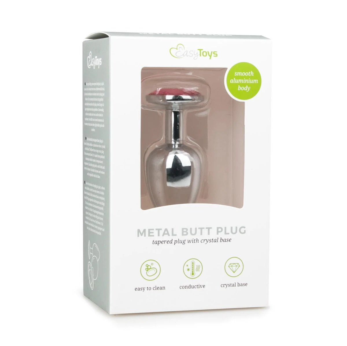 Glänzender Metall Butt Plug S mit schlankem Hals und rosa Schmuckstein