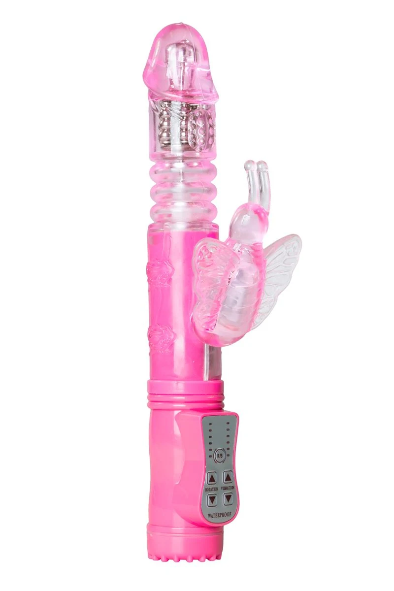 Butterfly Vibrator in Rosa mit Klitorisstimulator und Druckknopf-Bedienung