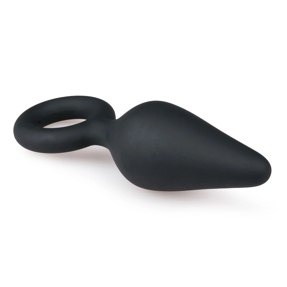Schwarzer Silikon-Buttplug mit Ring zum einfachen Zurückziehen