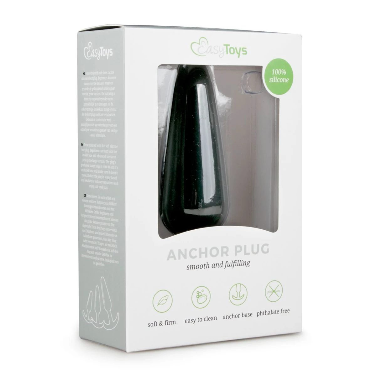 Schwarzer Silikon-Buttplug L mit langem Hals, 12,5 cm Länge
