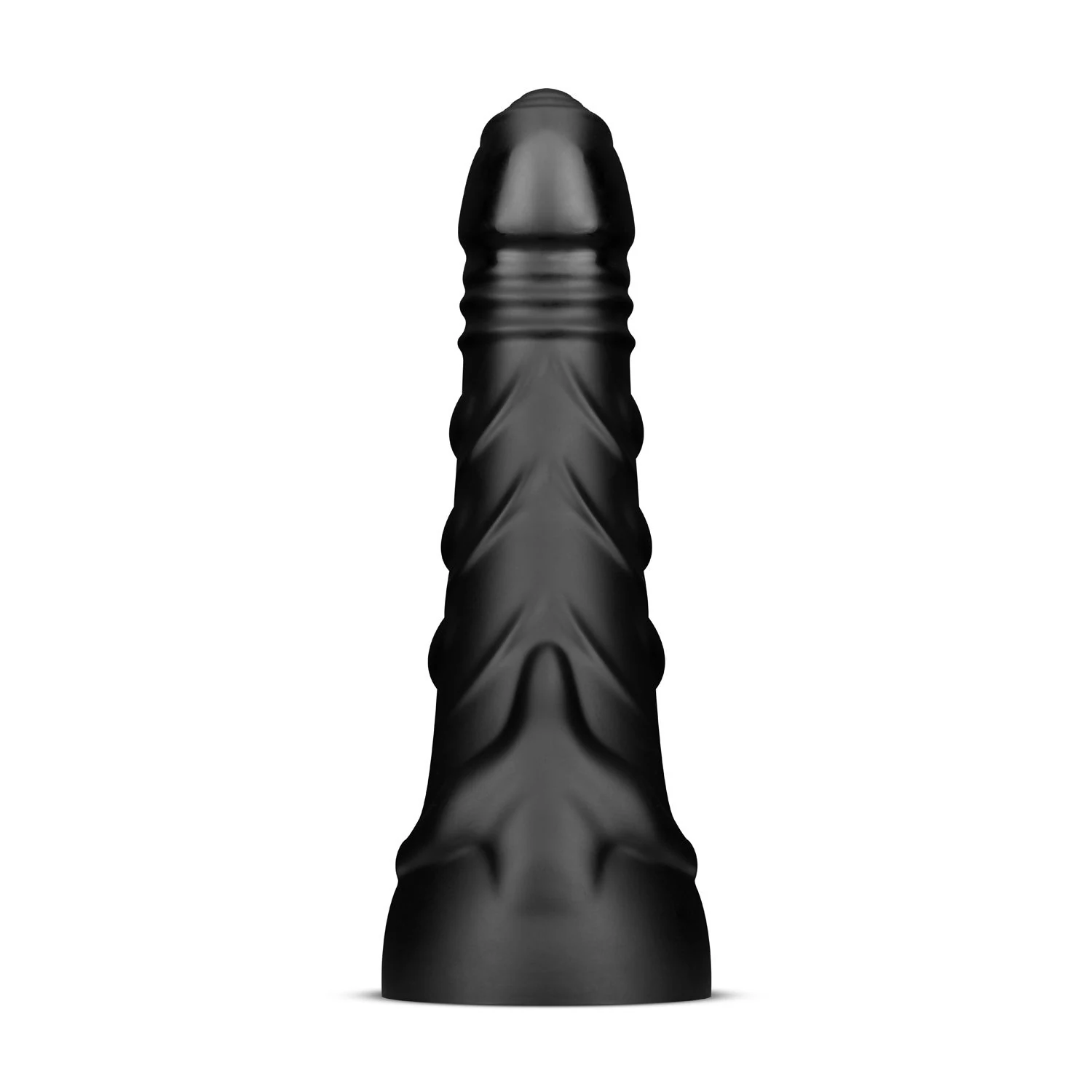 Schwarzer BUTTR Dildo mit gebogenem Design und Venenstruktur