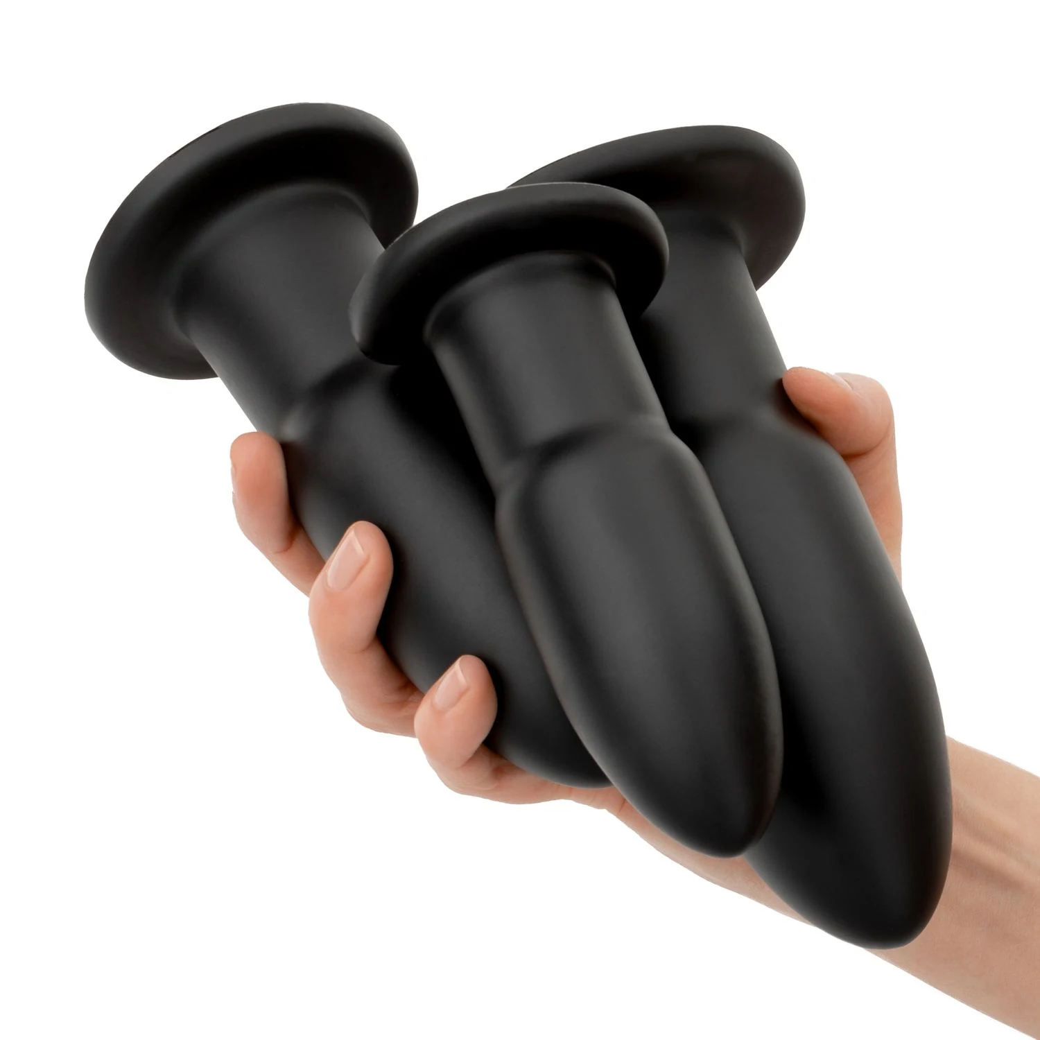 Drei schwarze Analplugs von BUTTR in verschiedenen Größen