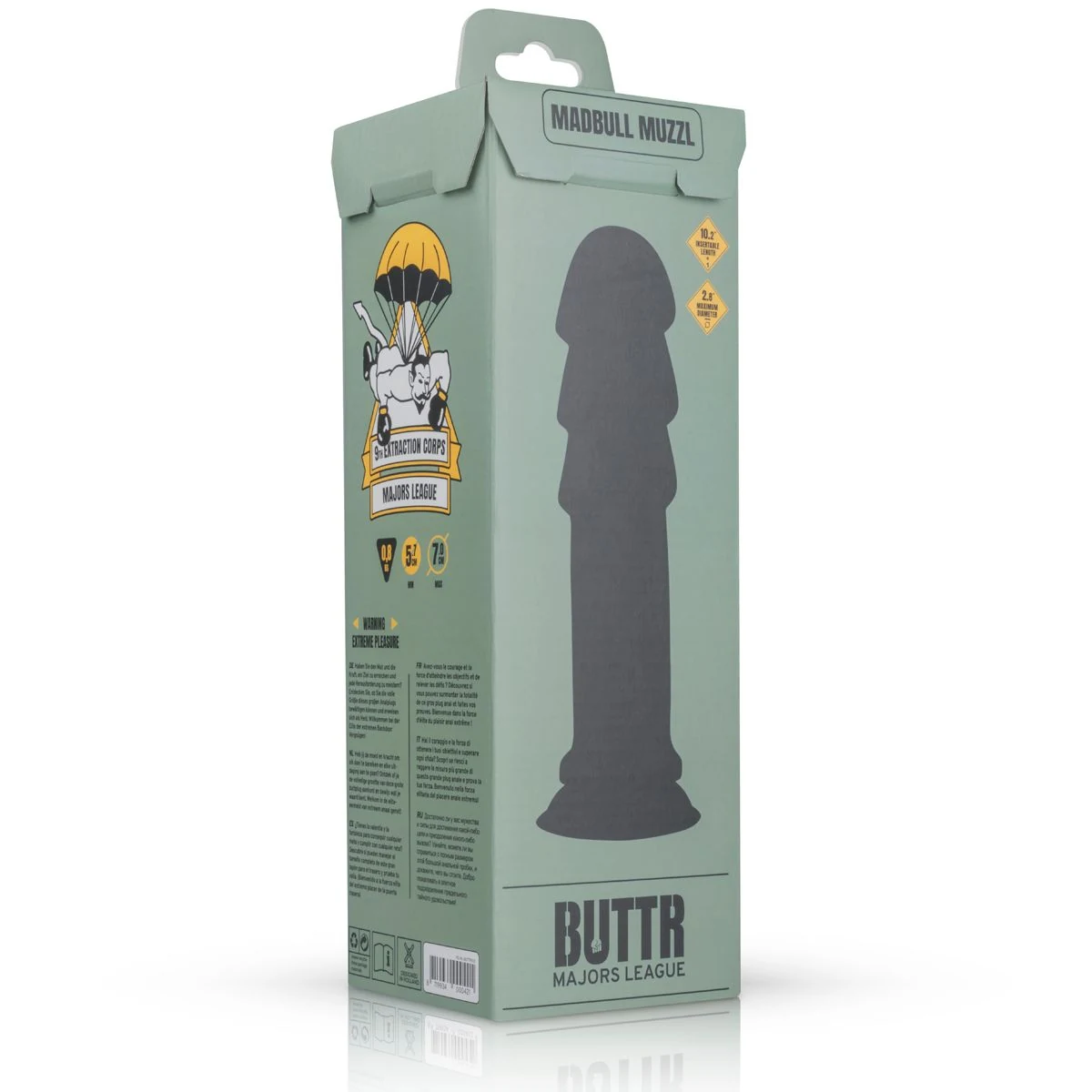 Schwarzer BUTTR Dildo mit 289 mm Länge und 70 mm maximalem Durchmesser