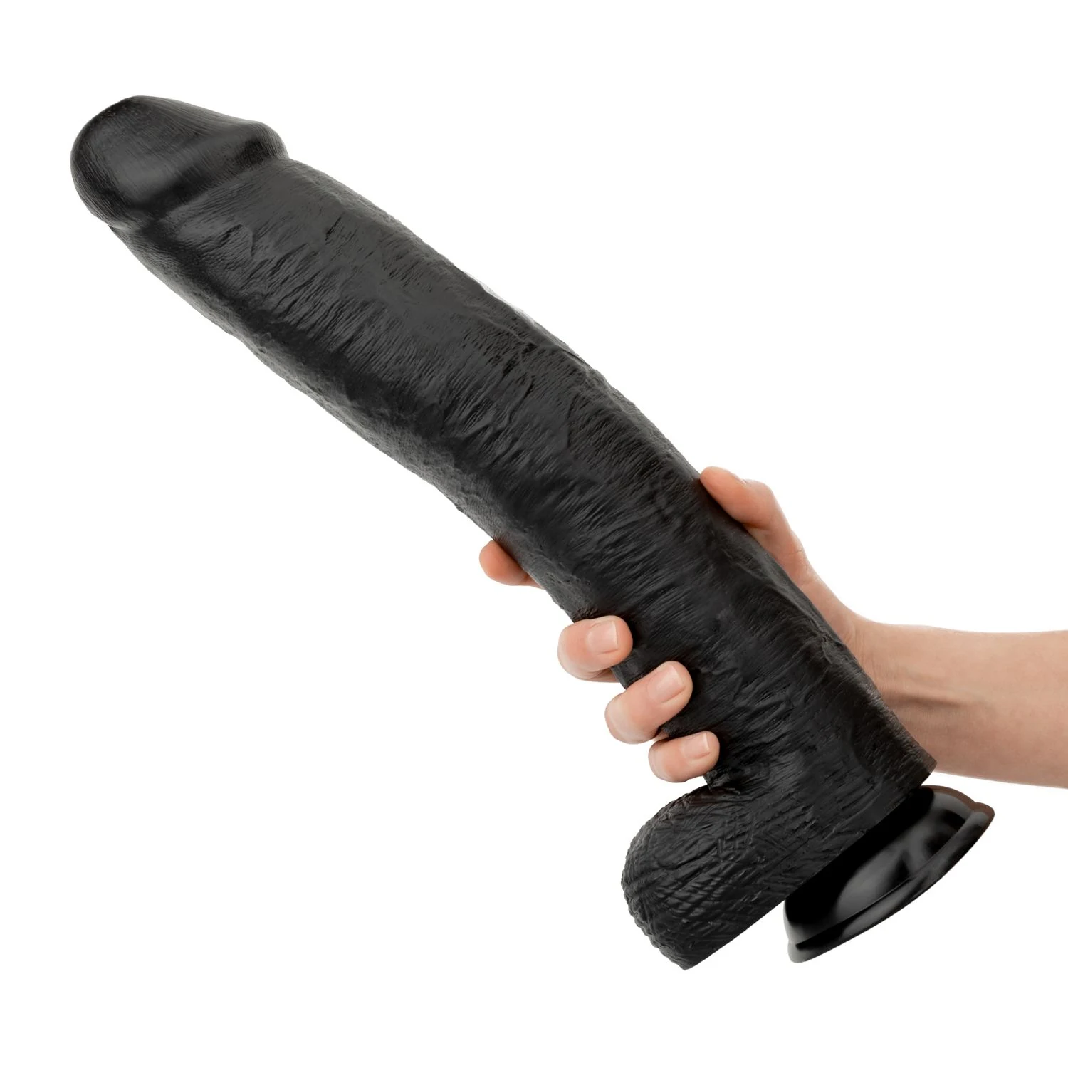 Großer schwarzer Dildo von BUTTR mit realistischer Struktur