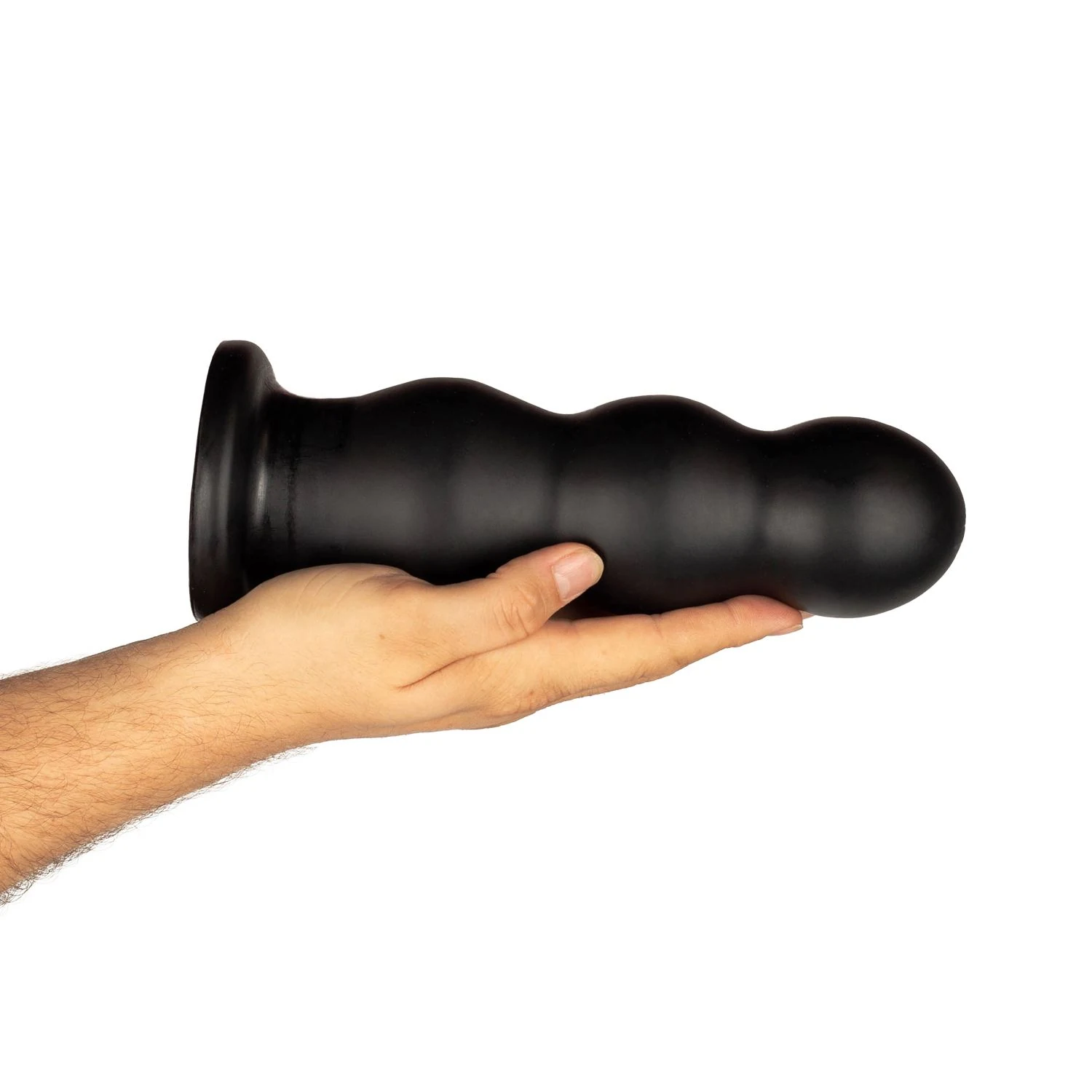 Schwarzer BUTTR Analplug in XXL-Größe mit glattem Material und gerippter Form