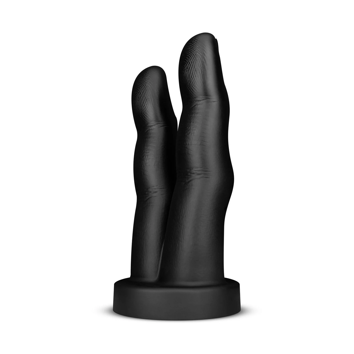 Doppelter Finger Butt Plug schwarz mit glatter Struktur und Saugnapf