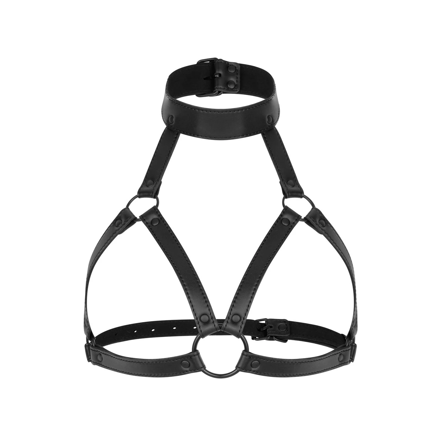 Schwarzes Harness von Bedroom Fantasies mit Metall-Details für BDSM und Bondage