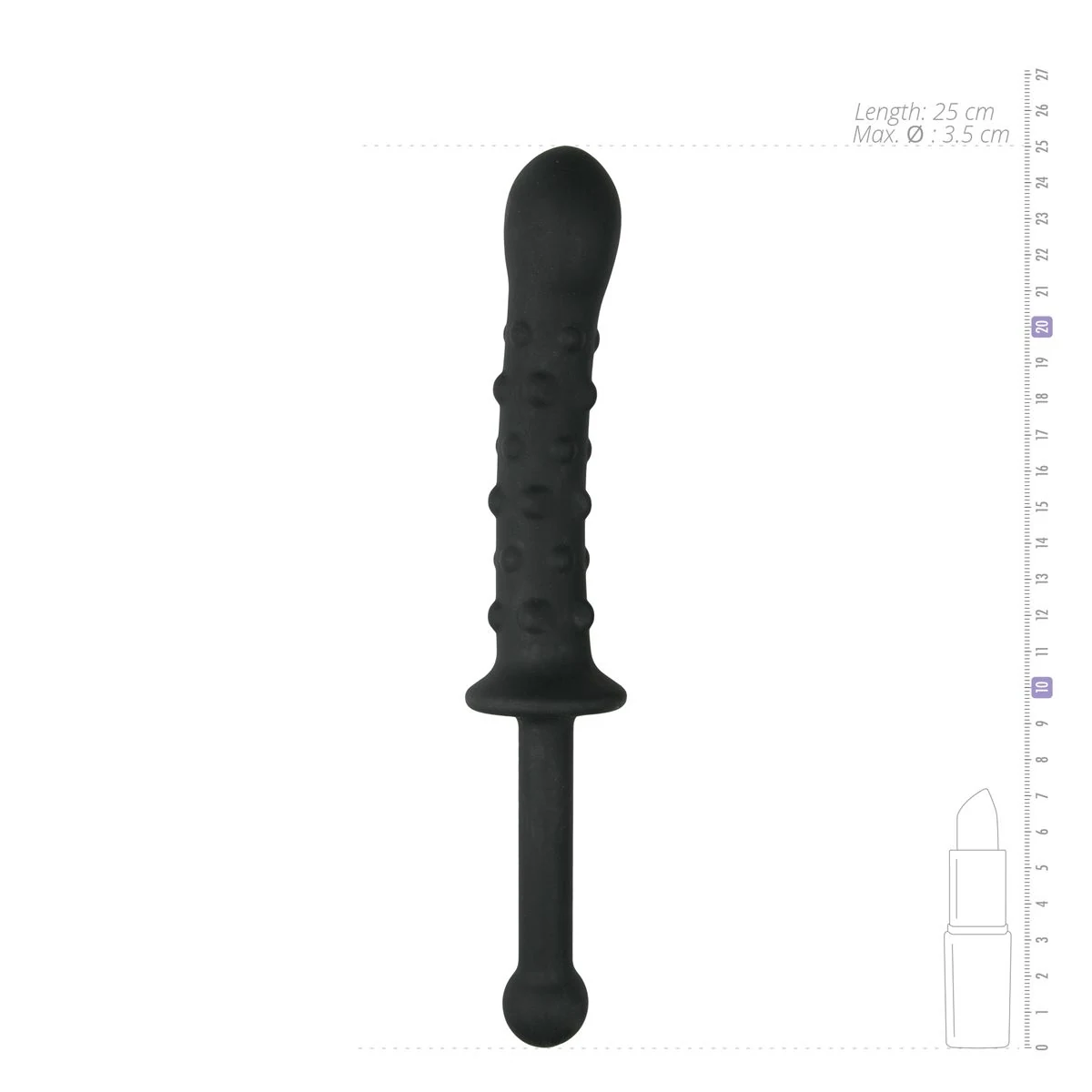 Schwarzer Dildo mit breitem flachem Fuß und beidseitig nutzbaren Enden
