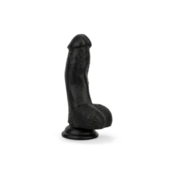 Schwarzer Dildo mit Hoden, 12 cm, gebogenem Schaft und Saugnapf