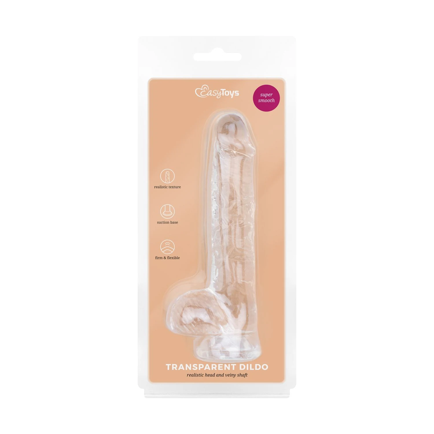 Klarer Jelly Dildo mit Venenstruktur und breiter Saugnapf-Basis