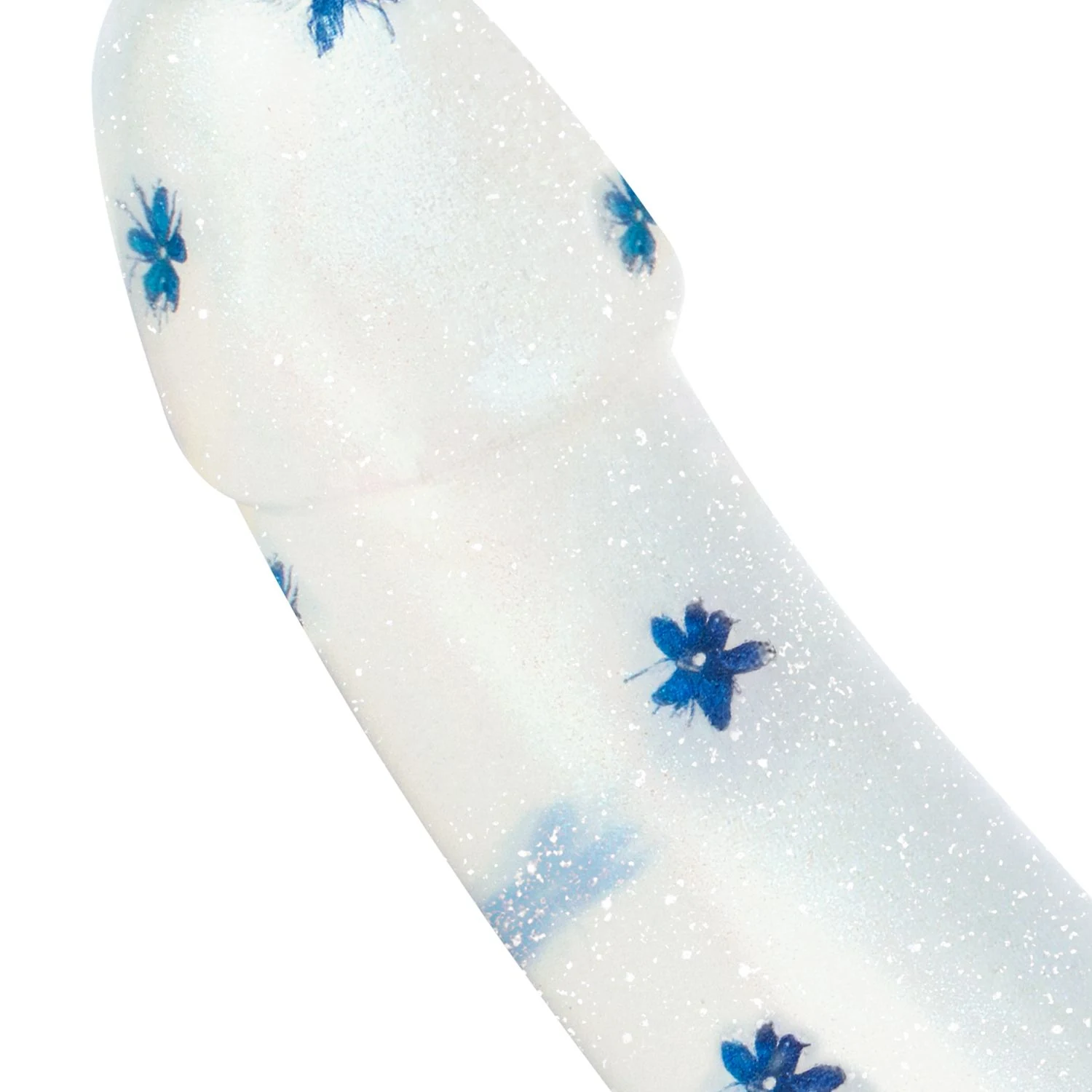 Dildo mit Saugnapf in Blau mit verspieltem Blumen- und Glitzerdesign