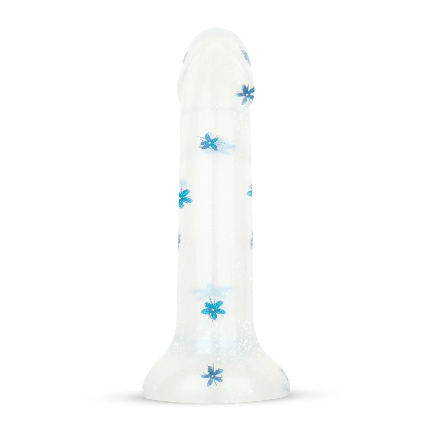 Blossom Bliss Dildo mit Saugnapf, blauem Glitzerdesign und glatter Struktur
