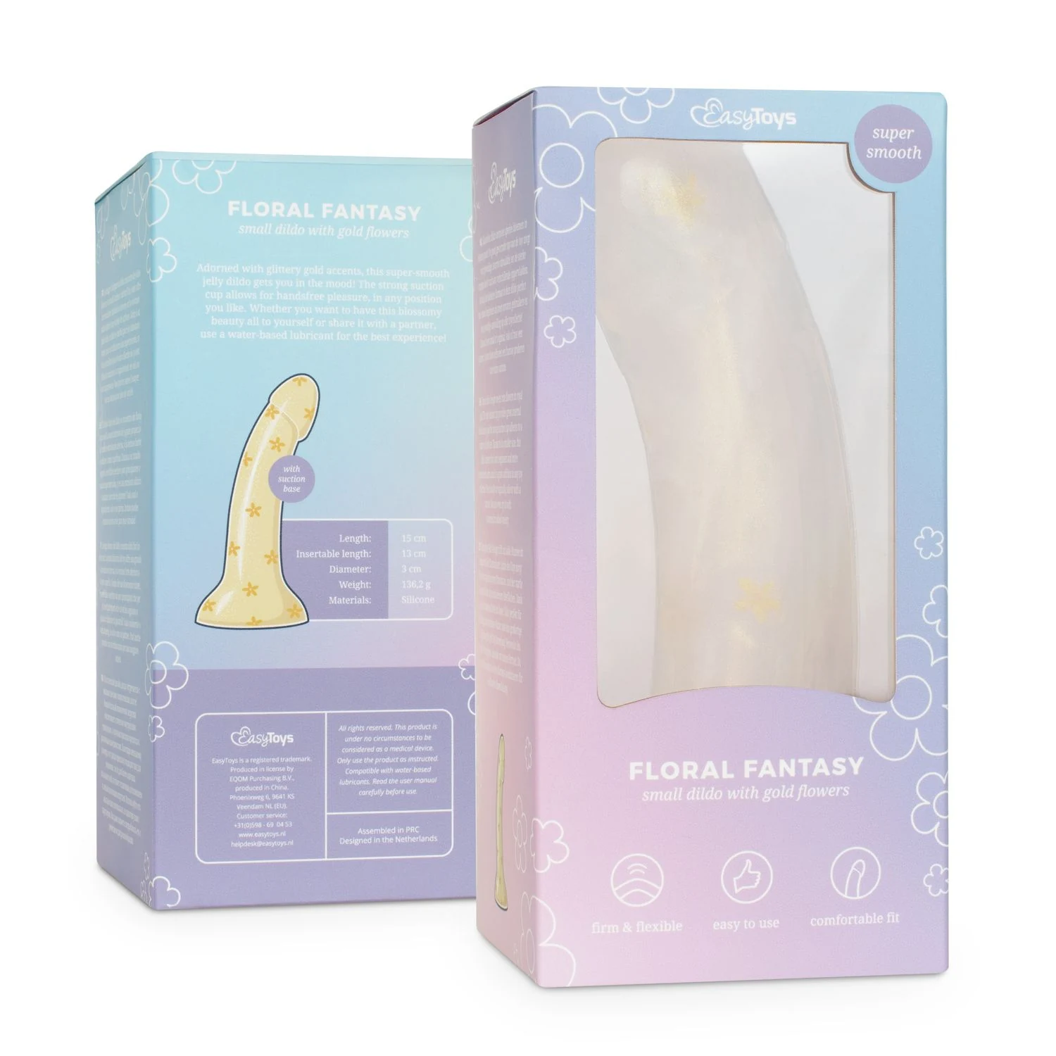 Dildo Collection Floral Fantasy in Gold/Weiß mit Saugnapf für vielseitige Nutzung