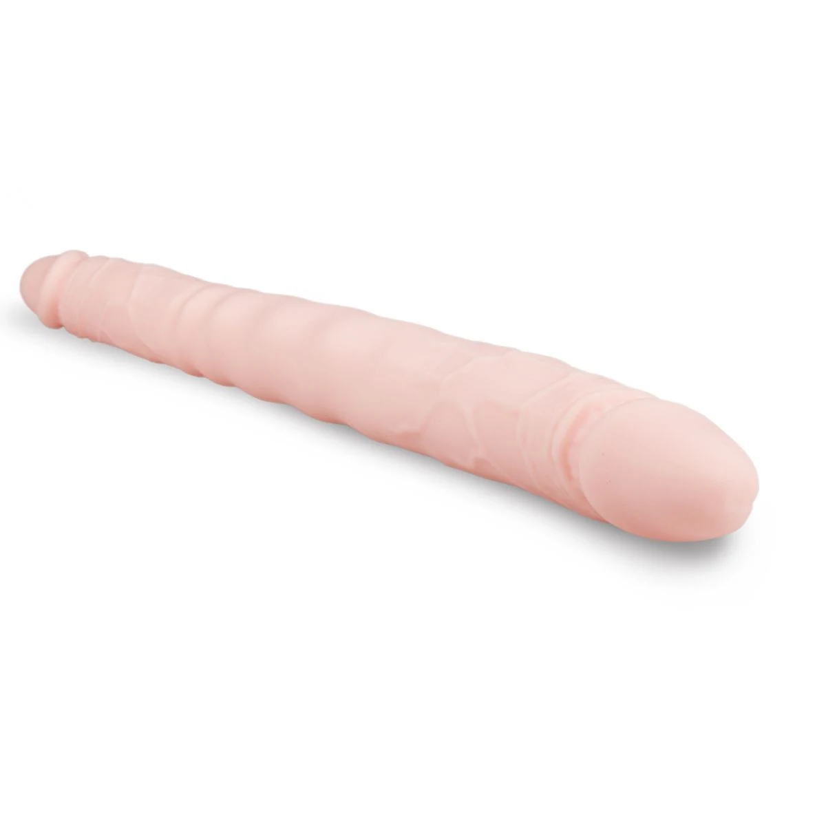 Beiger Doppel-Dildo mit geriffelter Struktur bis zur Mitte des Schafts