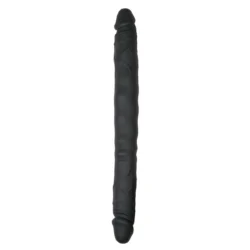 Doppeldildo Schwarz 40 cm aus Silikon mit realistischer Form und strukturiertem Schaft