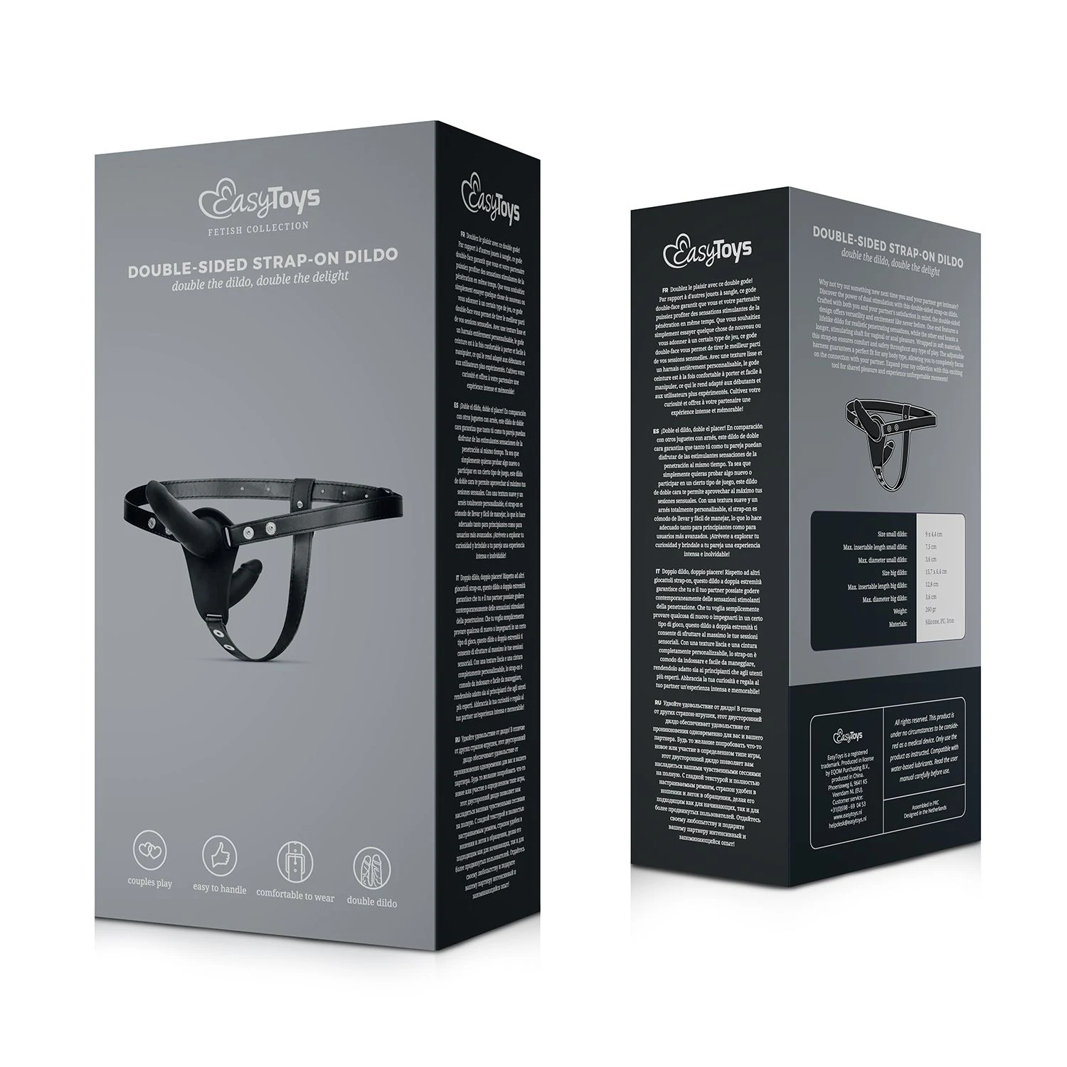 Verstellbarer Harness mit schwarzem doppelseitigem Dildo von Toys Fetish