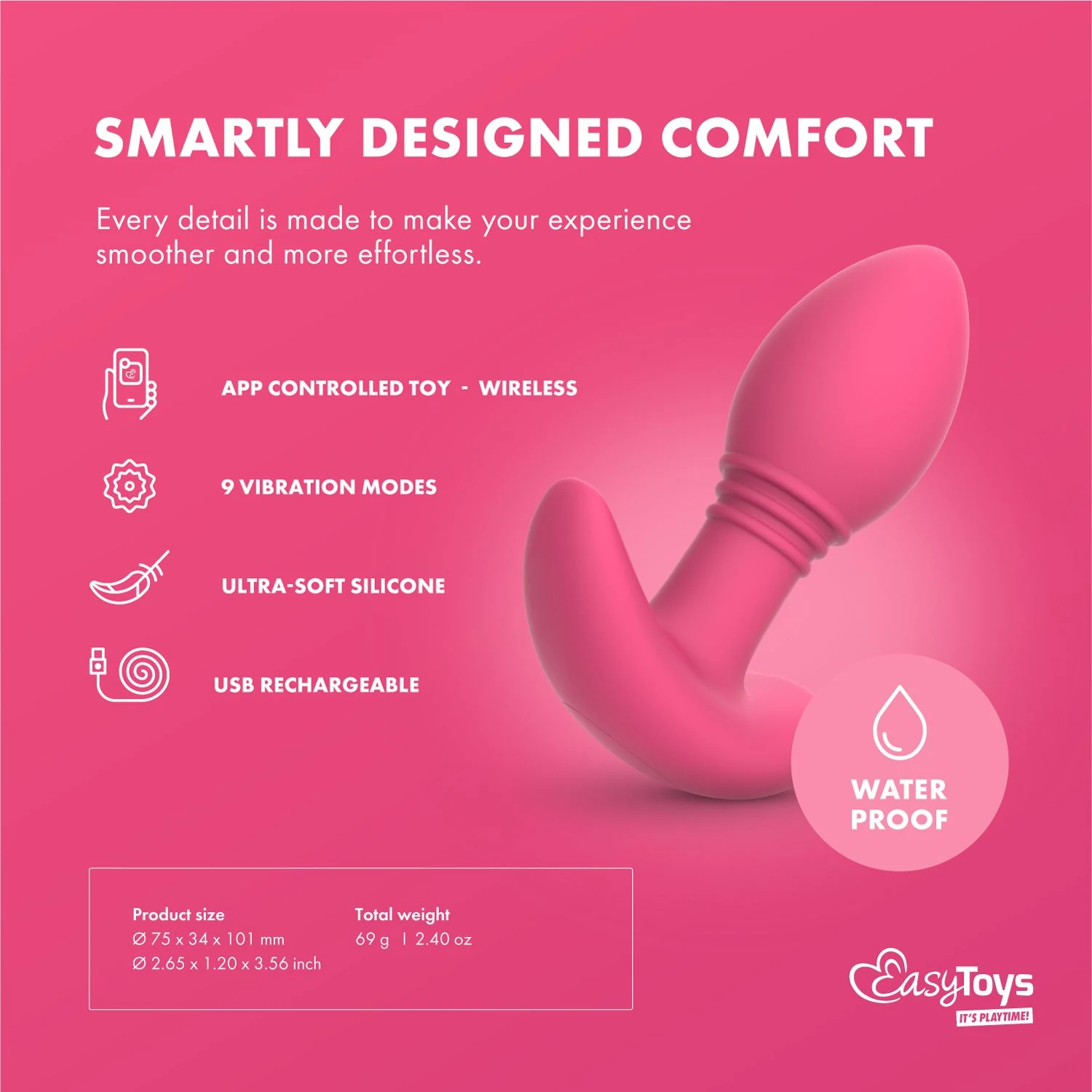 Axel Butt Plug in Rosa mit variierenden Vibrationen
