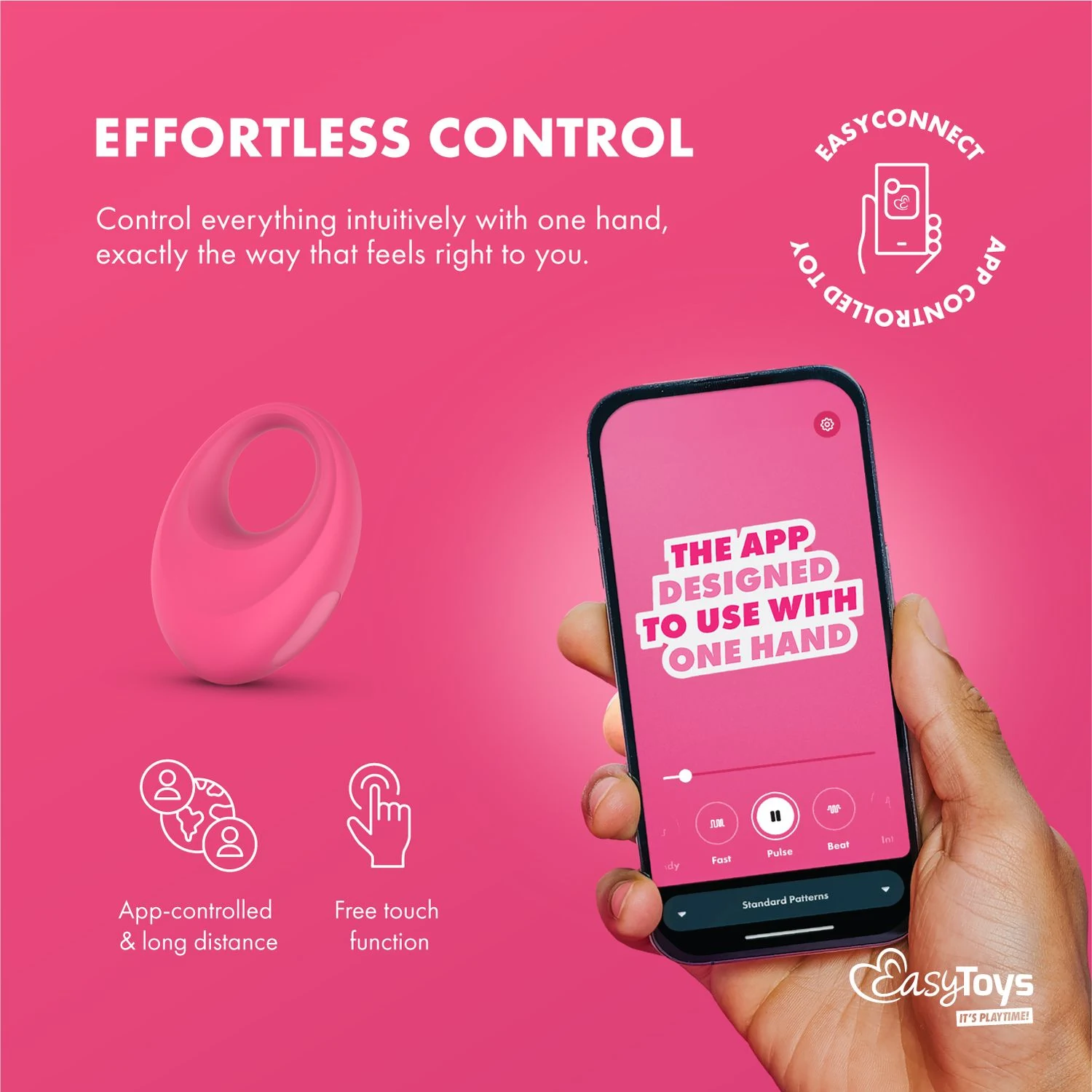 Rosa Vibrations-Penisring Leo von EasyConnect für Steuerung per Smartphone-App