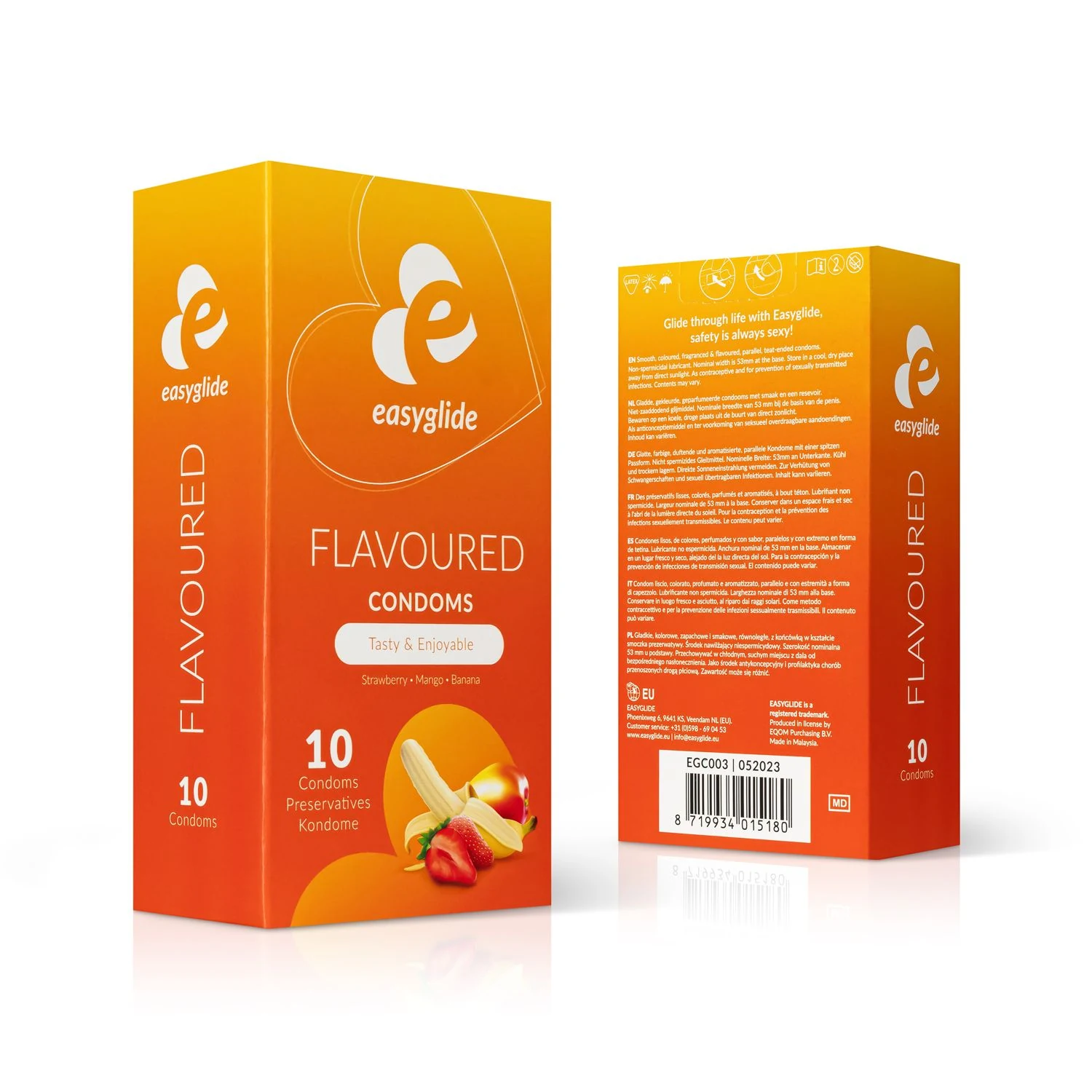 EasyGlide Kondompackung mit anatomisch geformten Kondomen und Reservoir, 54 mm