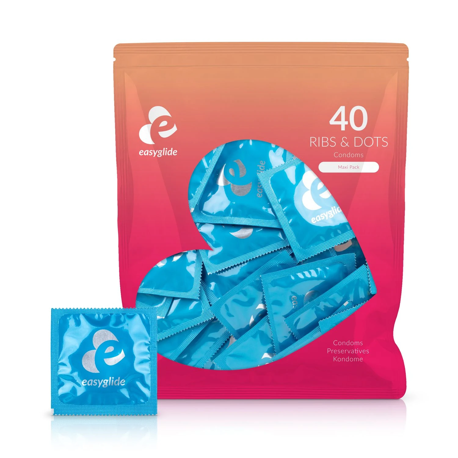 EasyGlide Kondome mit Noppen und Riffelung, 40 Stück, anatomisch geformt