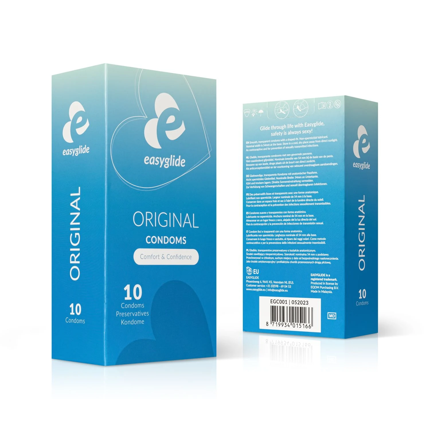EasyGlide Original Kondome, 10 glatte Latex-Kondome mit nominaler Breite 54 mm