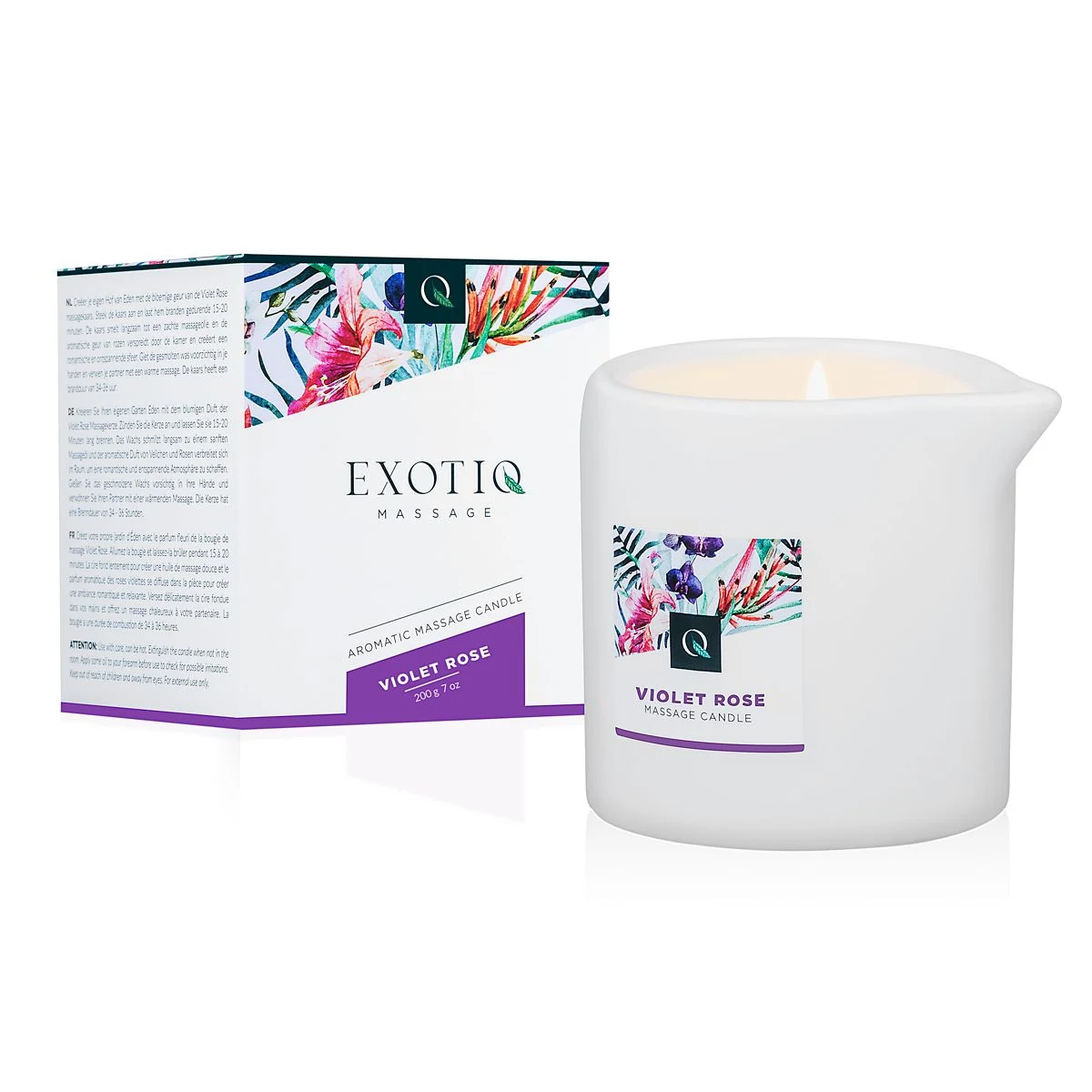 Exotiq Massagekerze Violet Rose 200 g im Kerzenhalter aus Stein mit Ausguss