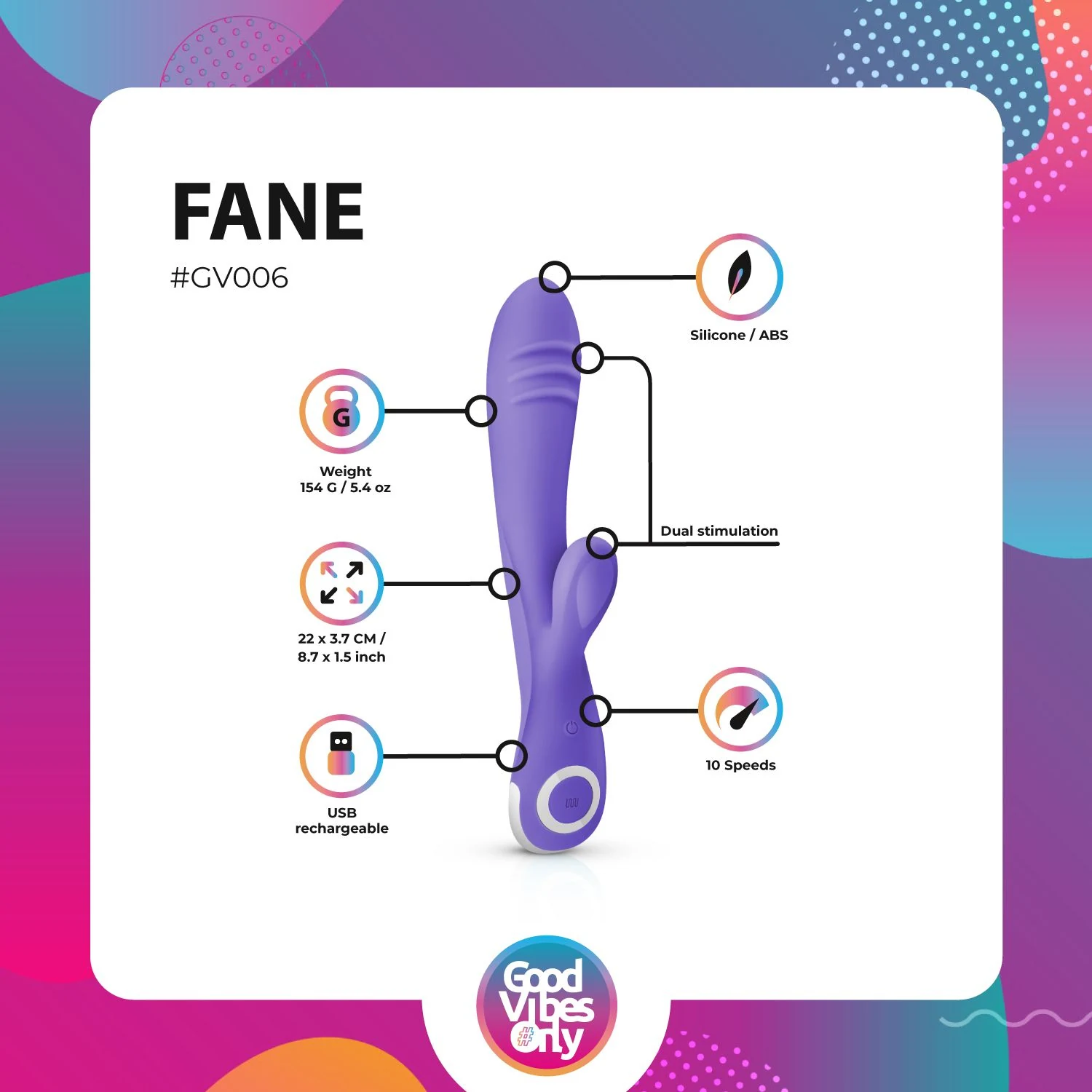 Wiederaufladbarer Fane Vibrator mit USB-Ladekabel