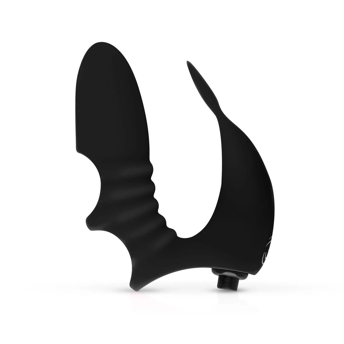 Schwarzer Fingervibrator aus Silikon und ABS mit Druckknopf-Bedienung