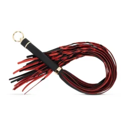Flogger Peitsche 64 cm in Rot-Schwarz mit PU-Leder-Striemen und stabilem Griff