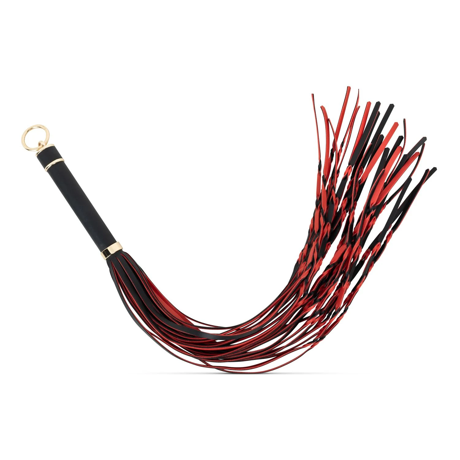 Flogger 64 cm mit langen flexiblen Striemen in Schwarz und Rot für BDSM-Rollenspiele