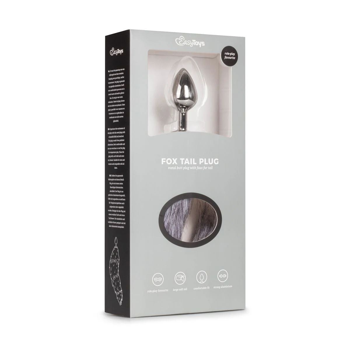 Fuchsschwanz Analplug Silber mit 450 mm Länge und 35 mm maximalem Durchmesser