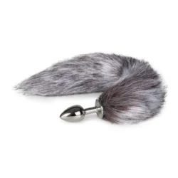 Toys Fetish Fuchsschwanz Plug in Silber mit Kunstfellschwanz und glattem bauchigem Körper