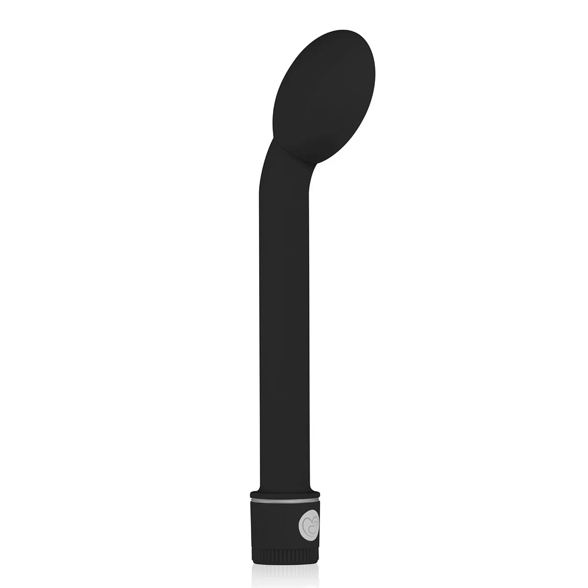 Schwarzer G-Punkt-Vibrator mit gebogener Spitze und Drehknopf an der Basis