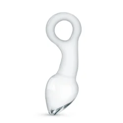 Gildo Glas Analplug Nr. 13 aus durchsichtigem Glas mit gebogenem Schaft und Zugring