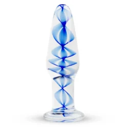 Gildo Glas Analplug Nr. 23, transparent mit blauer Spirale, 10,5 cm