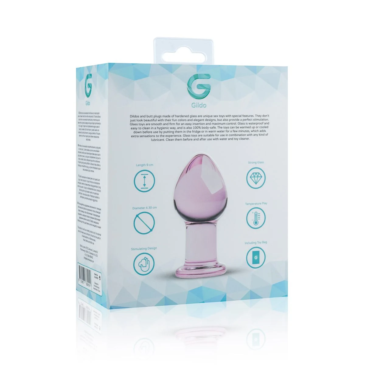 Glas Analplug rosa, mittlere Größe mit 70 mm Einführtiefe