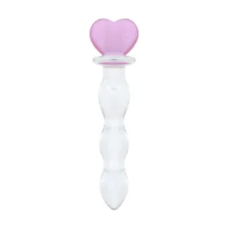 Gildo Glas Dildo in Rosa mit drei Kugeln und herzförmiger Basis, 18,8 cm