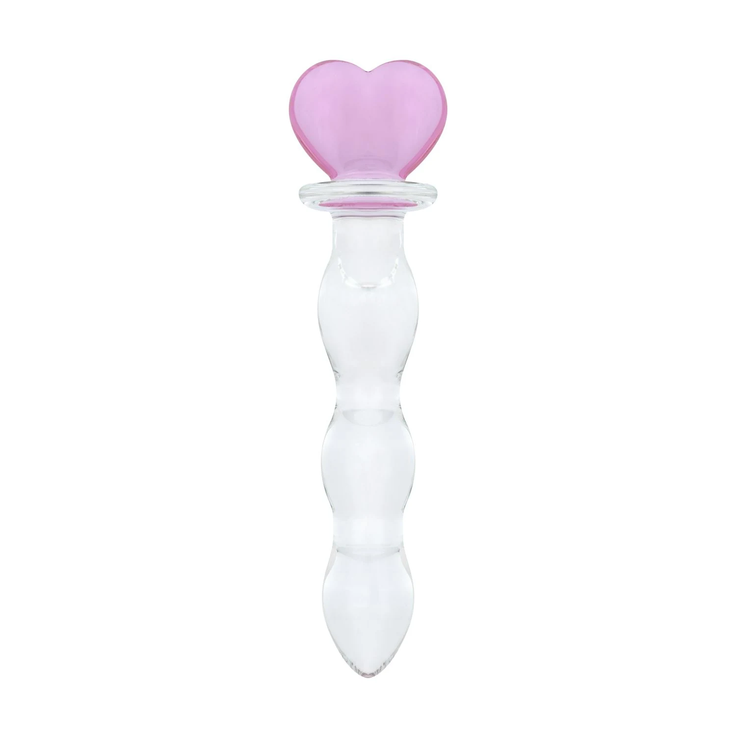 Gildo Glas Dildo in Rosa mit drei Kugeln und herzförmiger Basis, 18,8 cm